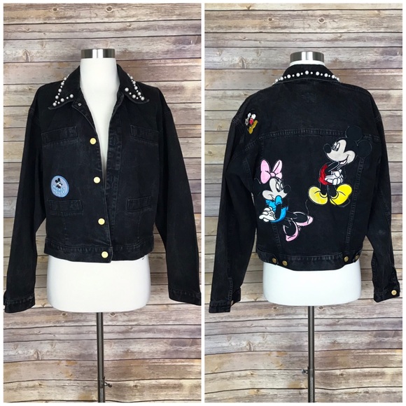 Vintage Jackets & Blazers - VTG Disney Mickey Mouse Black Denim Jacket